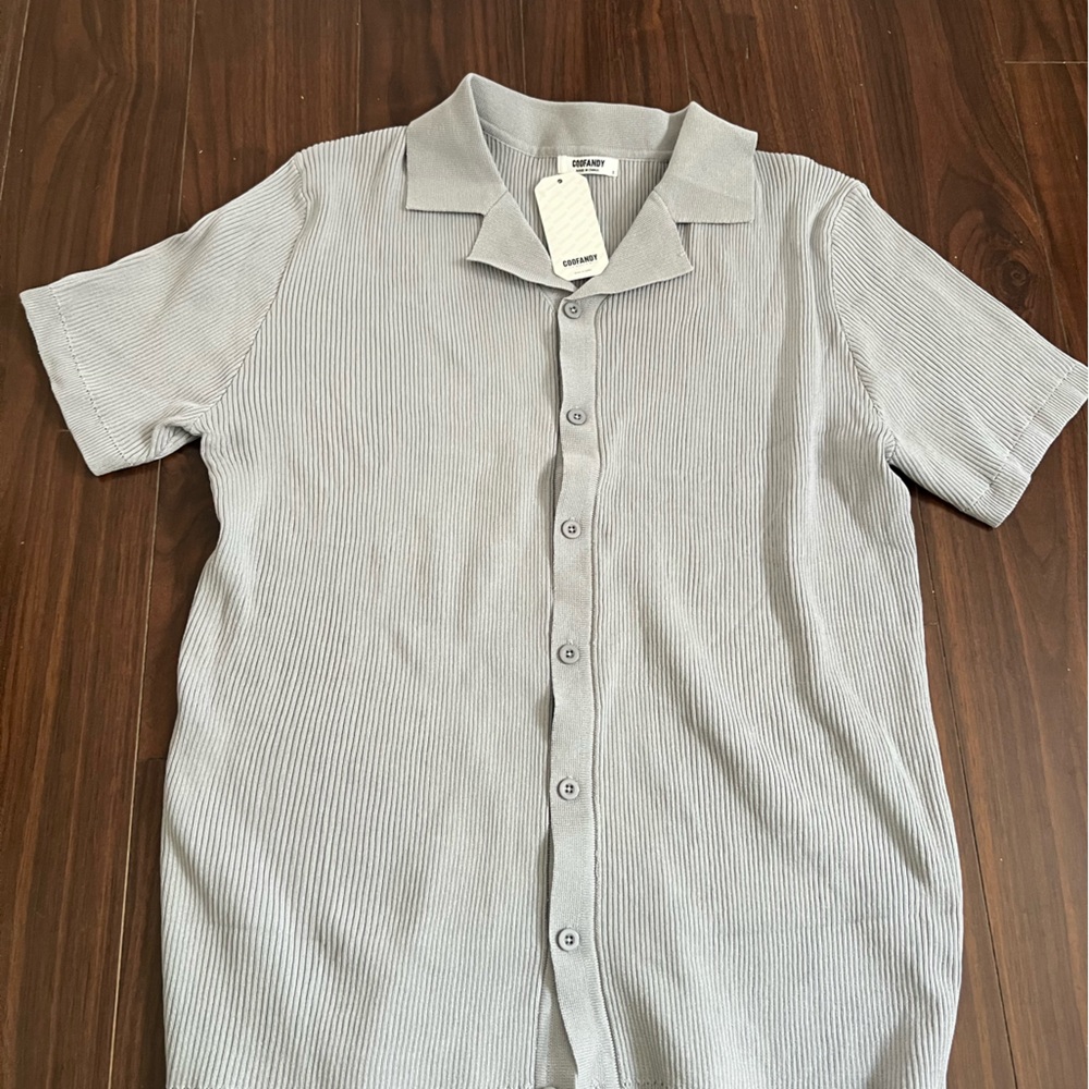 COOFANDY Men's Knit Button Down Shirt Short Sleeve Polo Sweater Summer Casual/ S